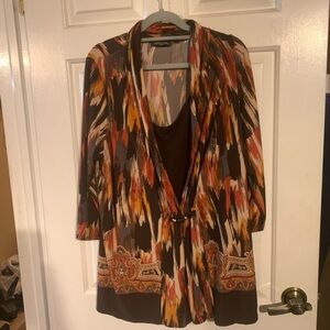 Notations Brown & Tan Printed Open-Front Cardigan